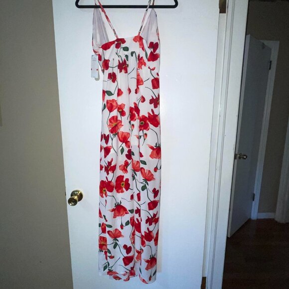 GB Gianni Bini Spaghetti Strap White Red Floral Wrap Maxi Dress Size XS - Picture 3 of 12